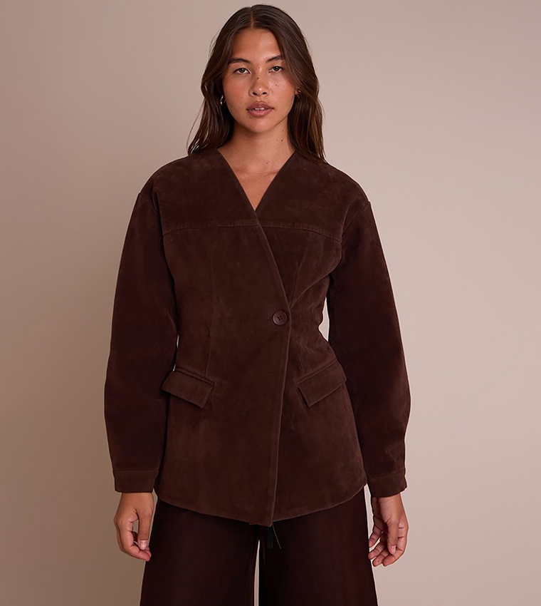 Faux Suede Asymmetric Blazer