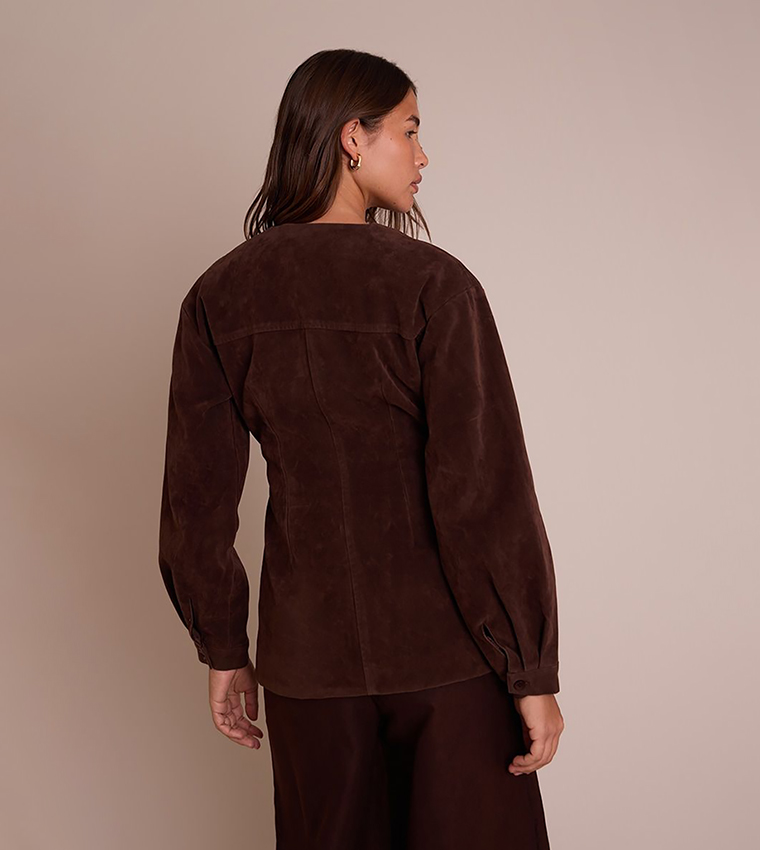 Faux Suede Asymmetric Blazer