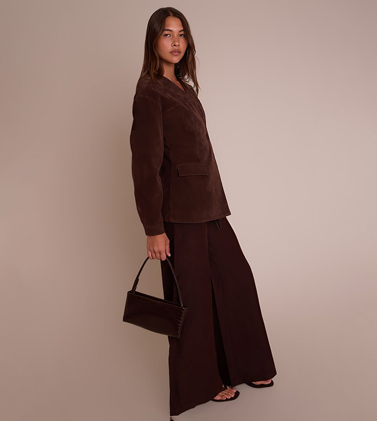 Faux Suede Asymmetric Blazer