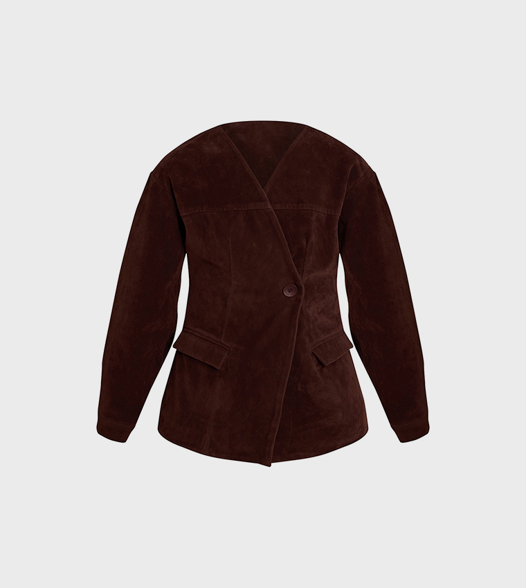 Faux Suede Asymmetric Blazer