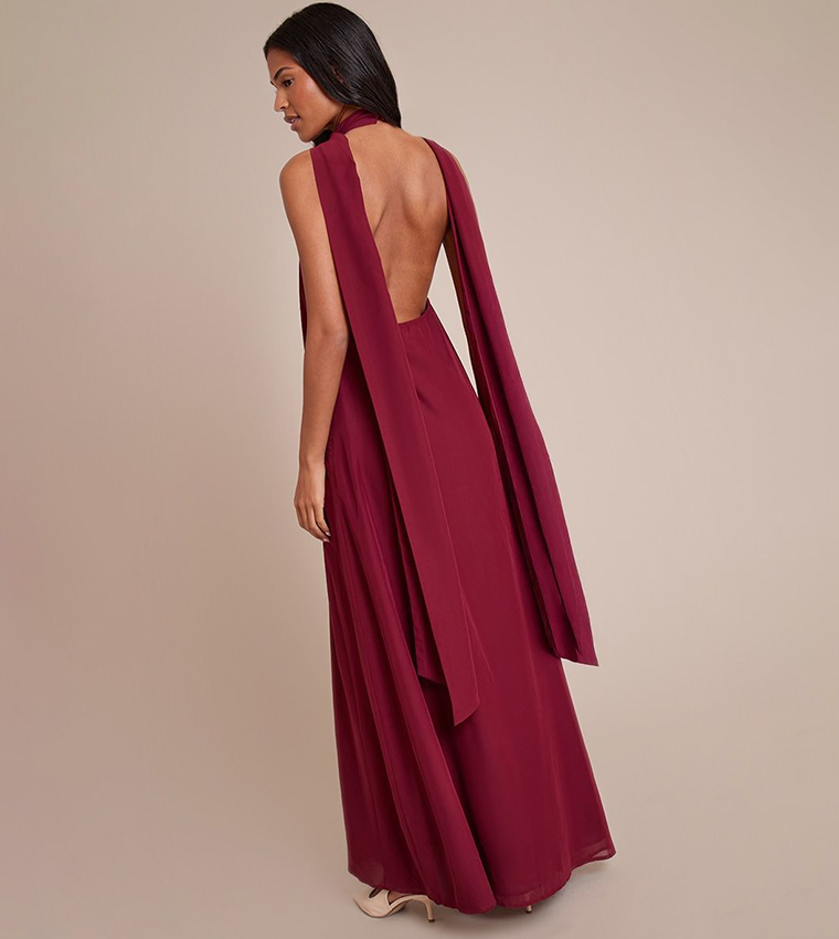 Buy PrettyLittleThing Tall Chiffon High Neck Scarf Detail Maxi Dress In  Burgundy | 6thStreet Kuwait