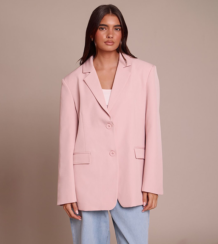 Buy PrettyLittleThing Solid Oversized Blazer In Pink | 6thStreet UAE