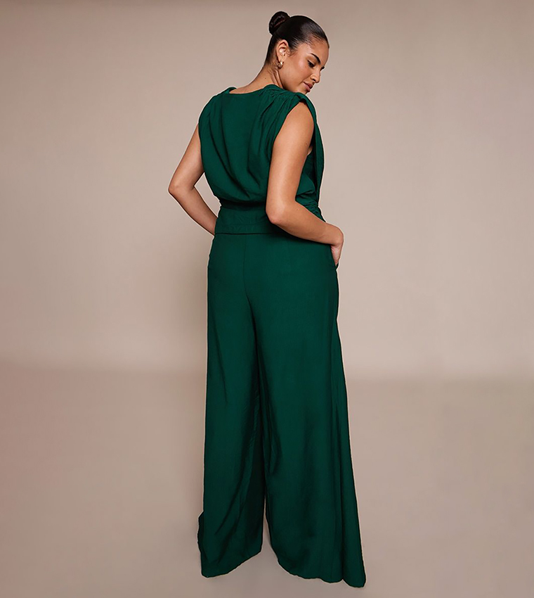 Curve Emerald Green Woven High Waist Wide Leg Trousers