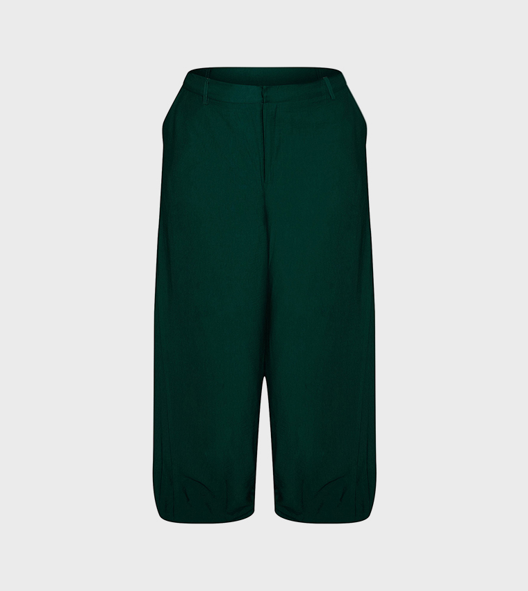 Curve Emerald Green Woven High Waist Wide Leg Trousers