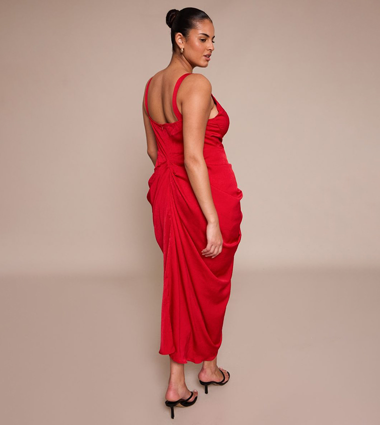strapless open back dress Plus Size 3/4 Bishop Sleeves Flare Midi Dress with Belt Zipper Back