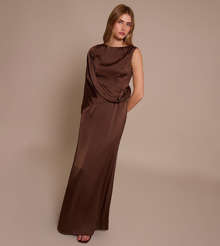 Asymmetric Cape Detail Boat Neck Maxi Dress