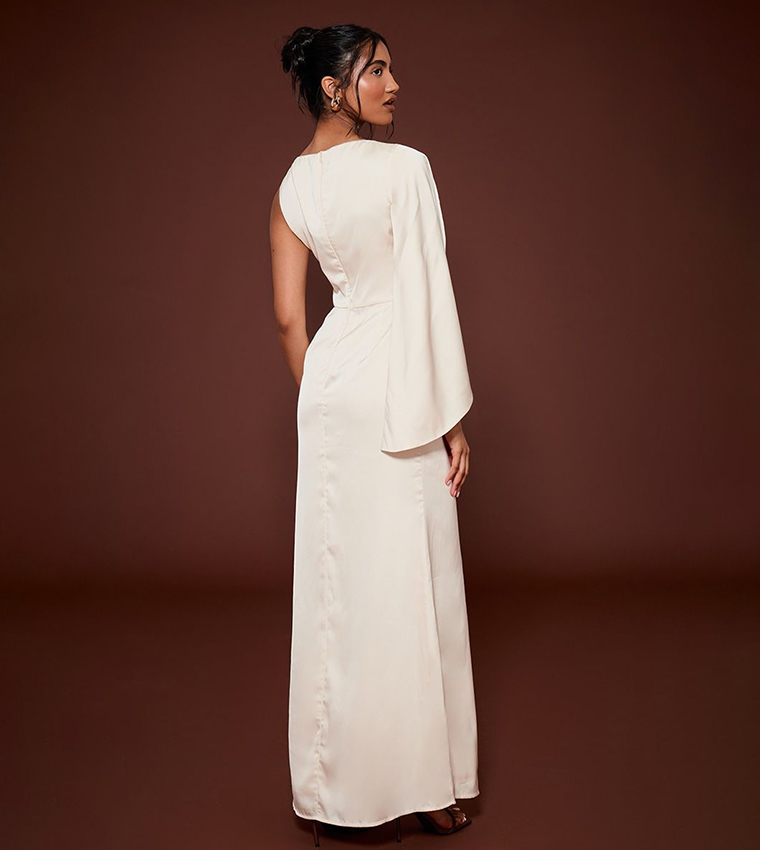 Asymmetric Cape Detail Boat Neck Maxi Dress