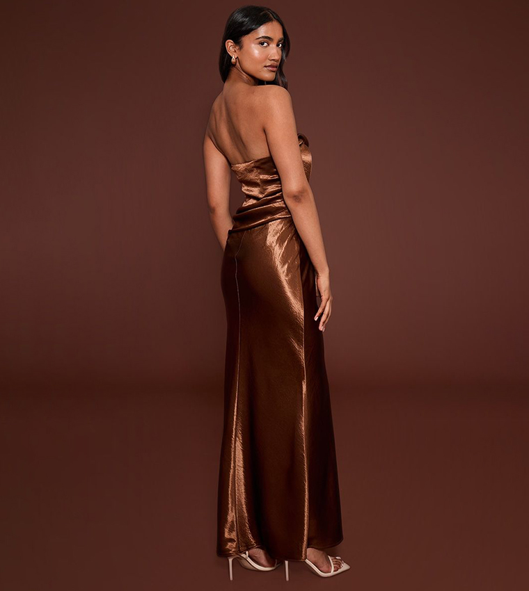 Pleated Bust Detail Strapless Maxi Dress