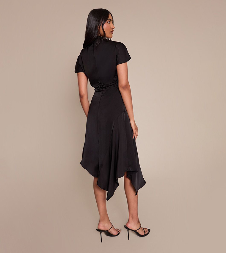Satin Draped Hanky Hem Midaxi Dress