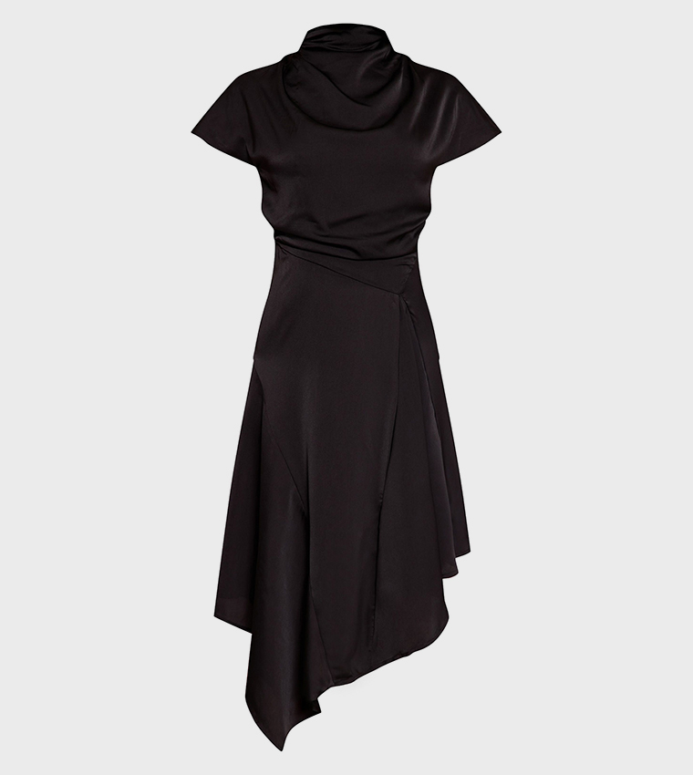 Satin Draped Hanky Hem Midaxi Dress
