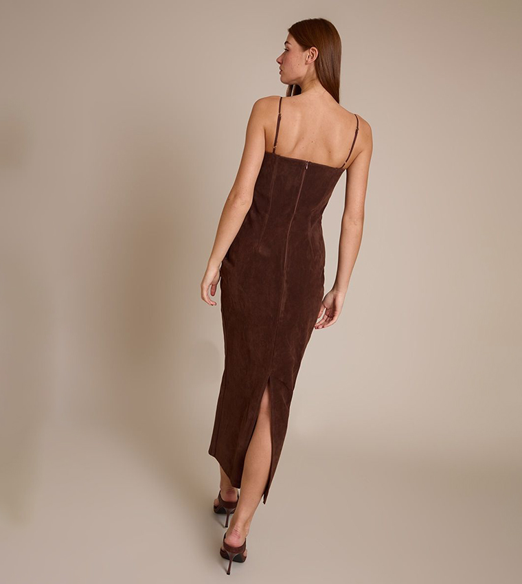 Faux Suede Bodycon Maxi Dress