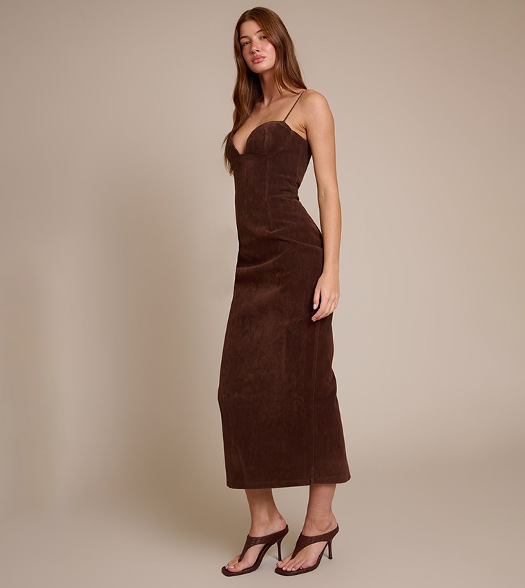 Faux Suede Bodycon Maxi Dress
