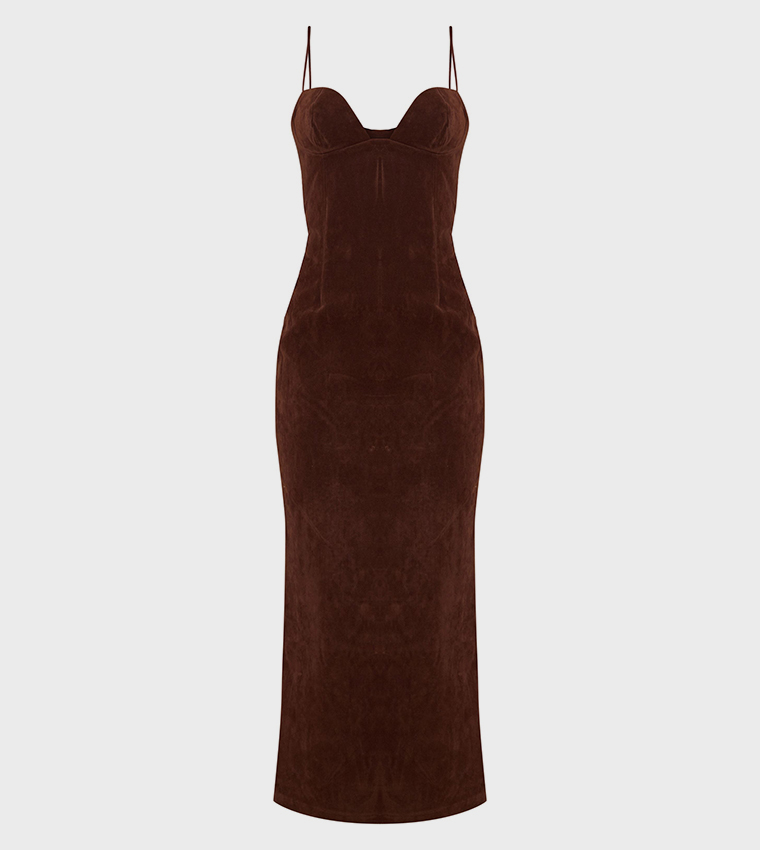 Faux Suede Bodycon Maxi Dress