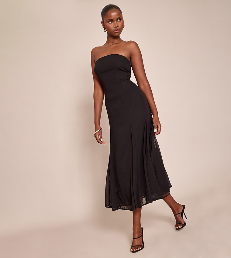 Strapless Godet Midaxi Dress