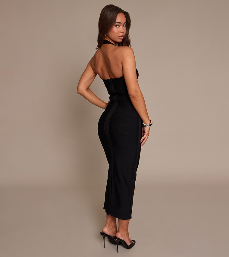 Bandage Straight Neck Bodycon Maxi Dress
