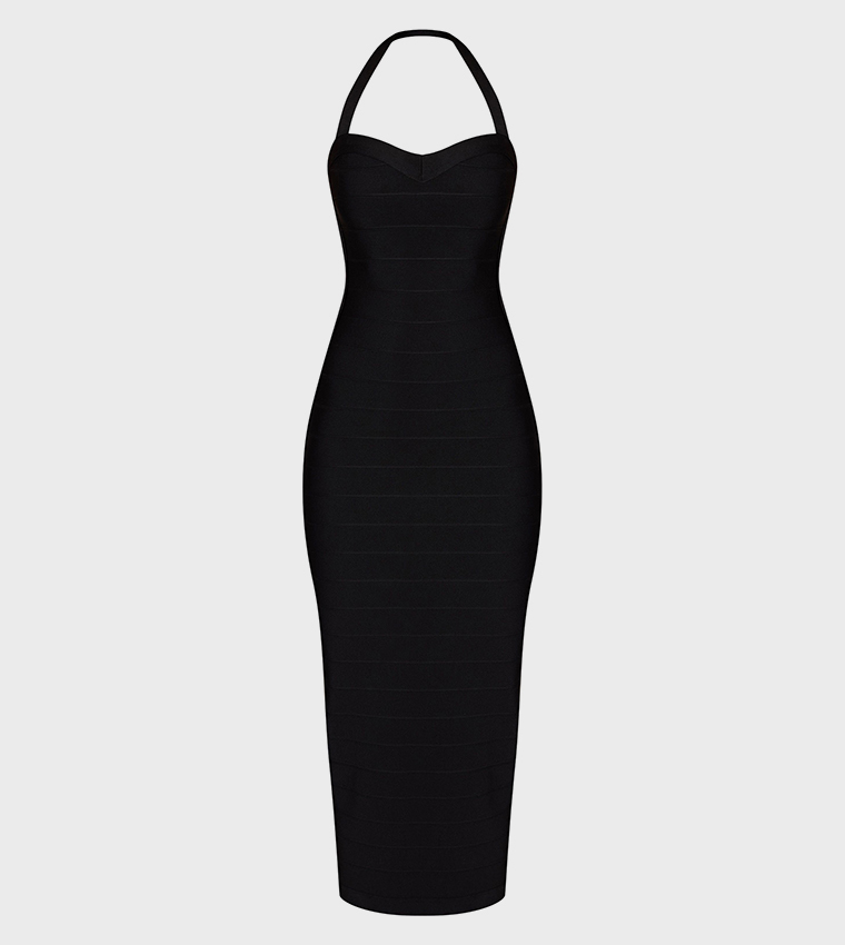 Bandage Straight Neck Bodycon Maxi Dress