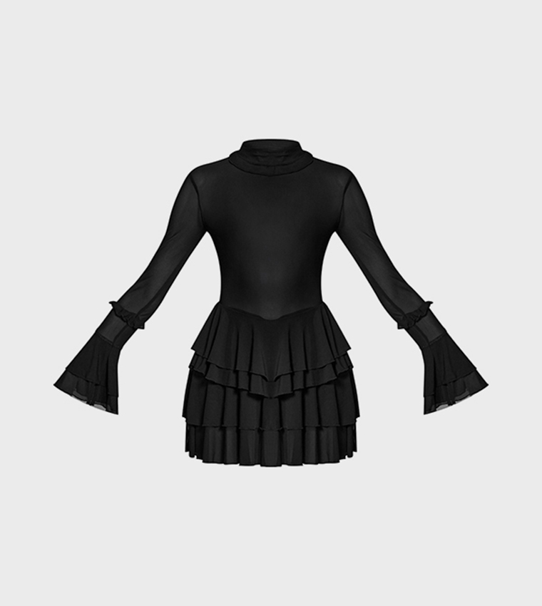 Mesh Frill Detail Smock Mini Dress