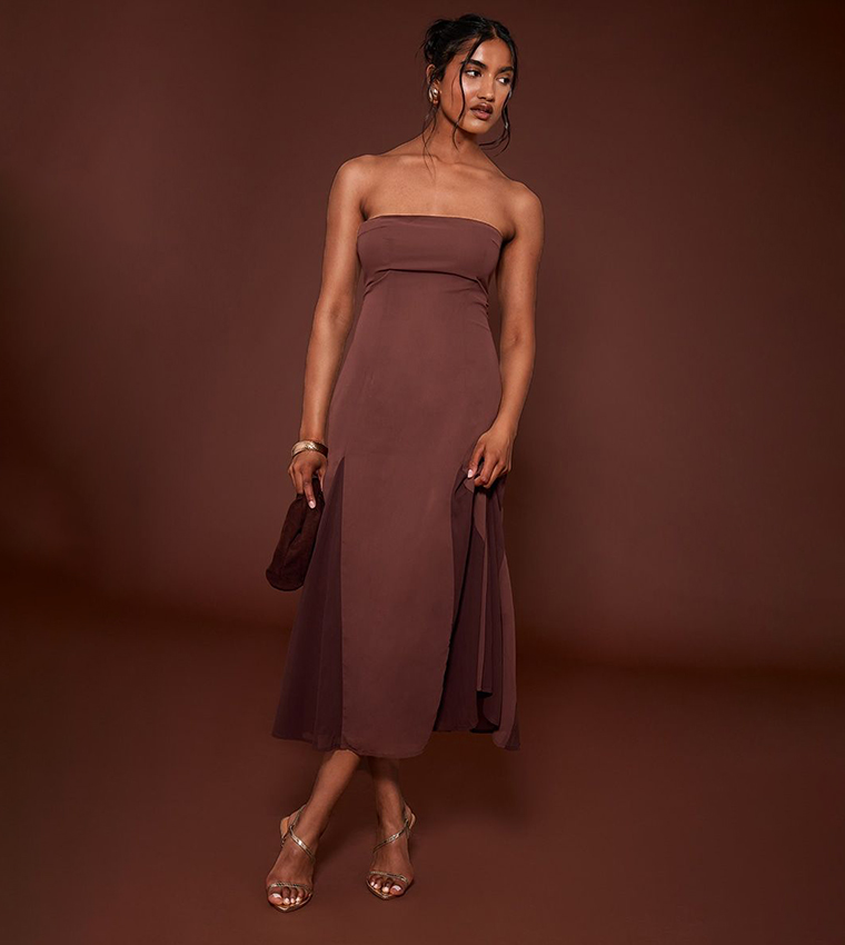 Strapless Godet Midaxi Dress