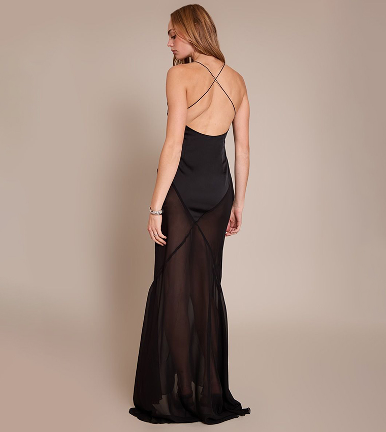 Satin Contrast V-Neck Maxi Dress