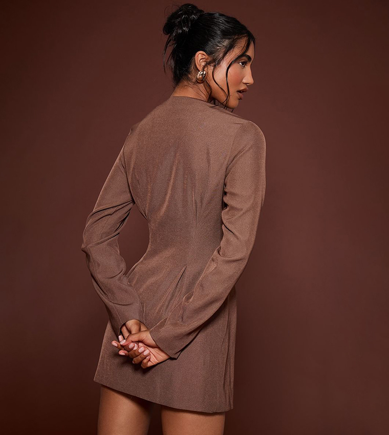 Cinched Waist Pleated Mini Blazer Dress