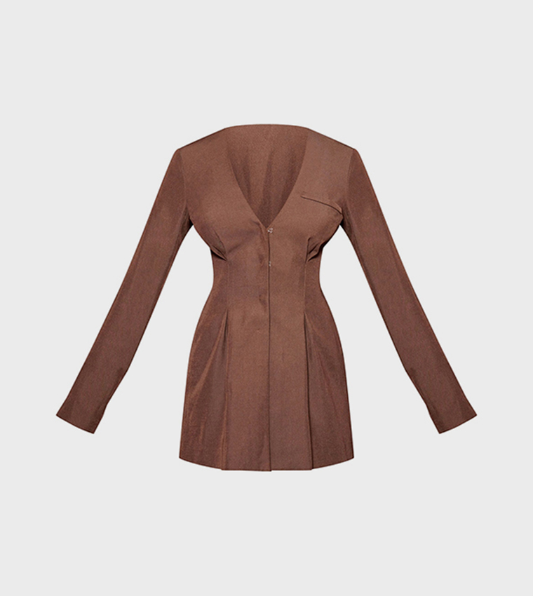 Cinched Waist Pleated Mini Blazer Dress