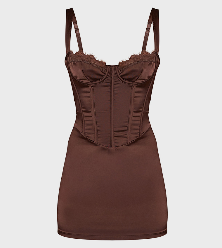 Satin Lace Cup Detail Mini Dress