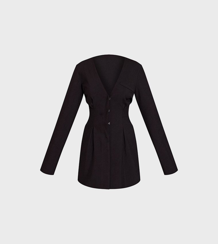 Cinched Waist Pleated Mini Blazer Dress