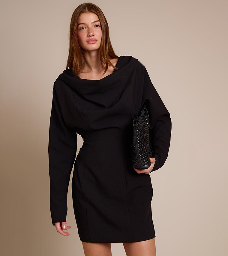 Cowl Neck Tailored Mini Dress