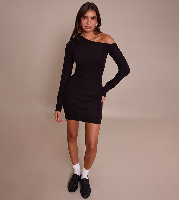Super Soft Asymmetric Long Sleeves Bodycon Mini Dress
