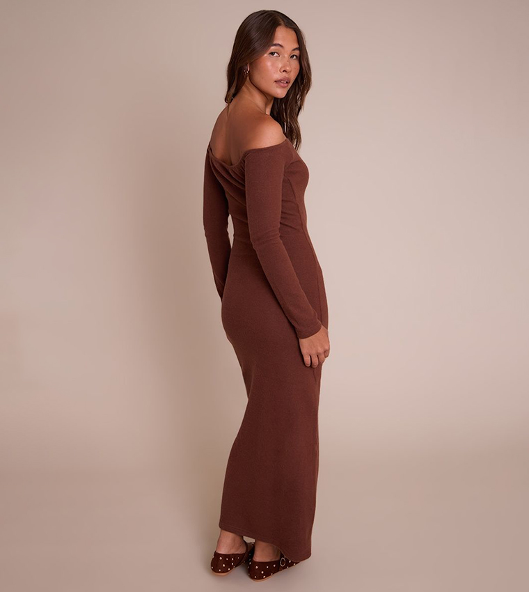 Super Soft Bardot Long Sleeves Maxi Dress