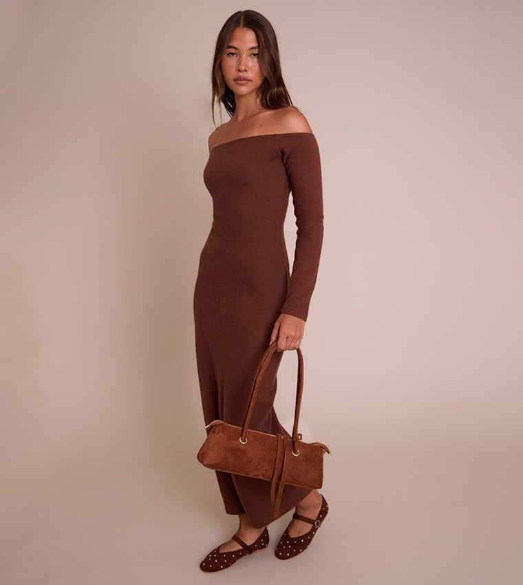 Super Soft Bardot Long Sleeves Maxi Dress