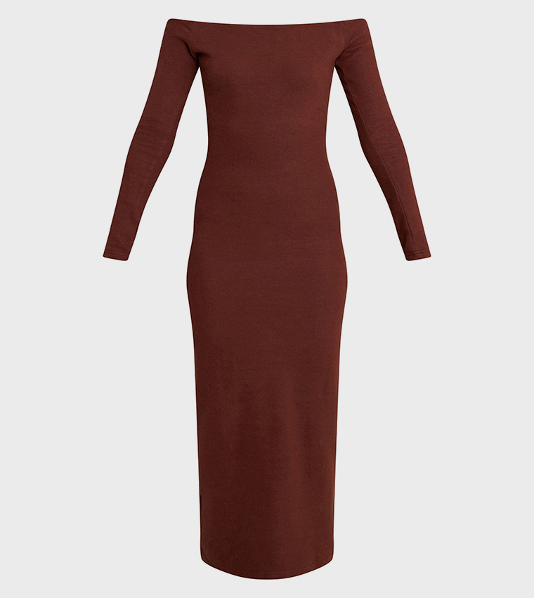 Super Soft Bardot Long Sleeves Maxi Dress