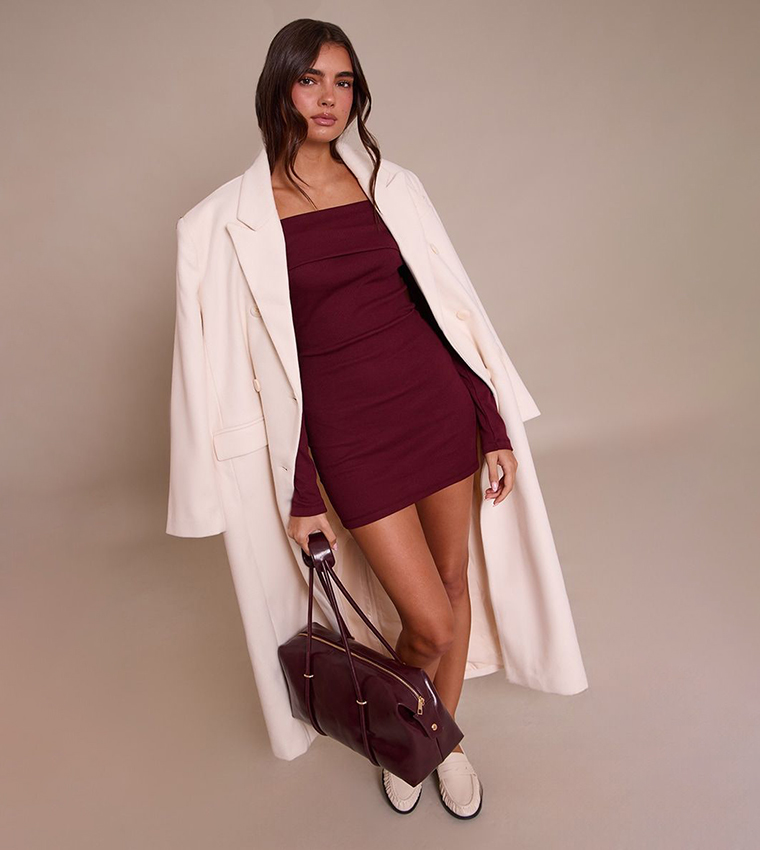 فستان ميني ضيق مرن كم طويل 