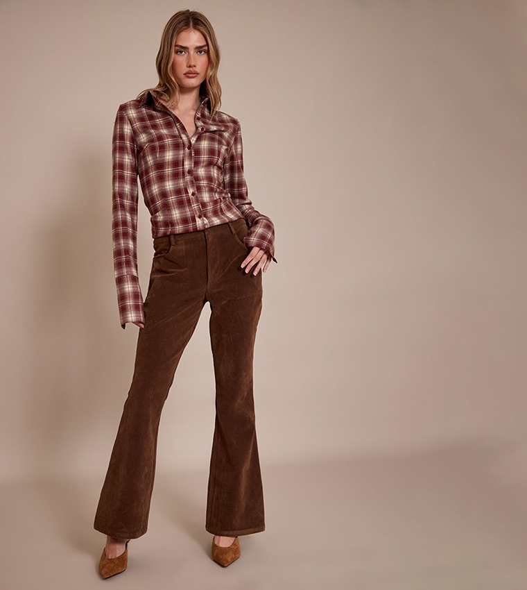 Faux Suede Flared Trousers