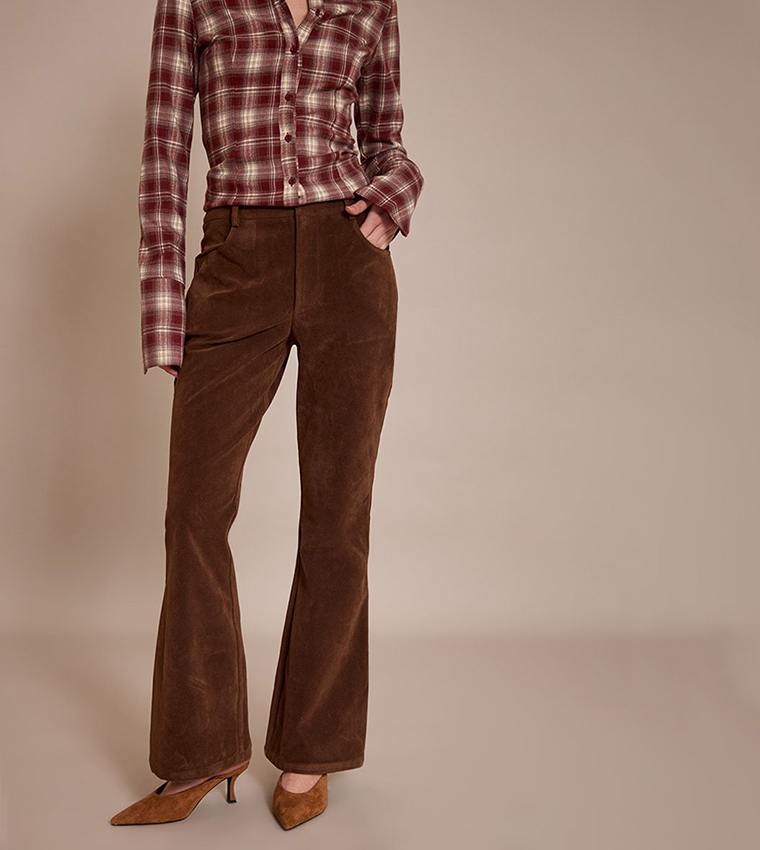 Faux Suede Flared Trousers
