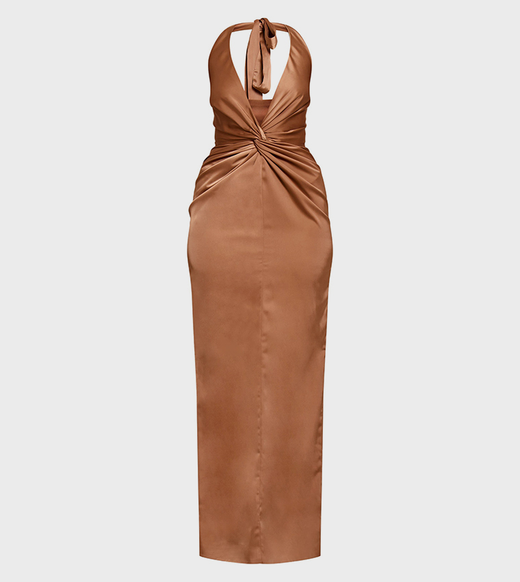 فستان ماكسي ساتان بياقة هالتر 