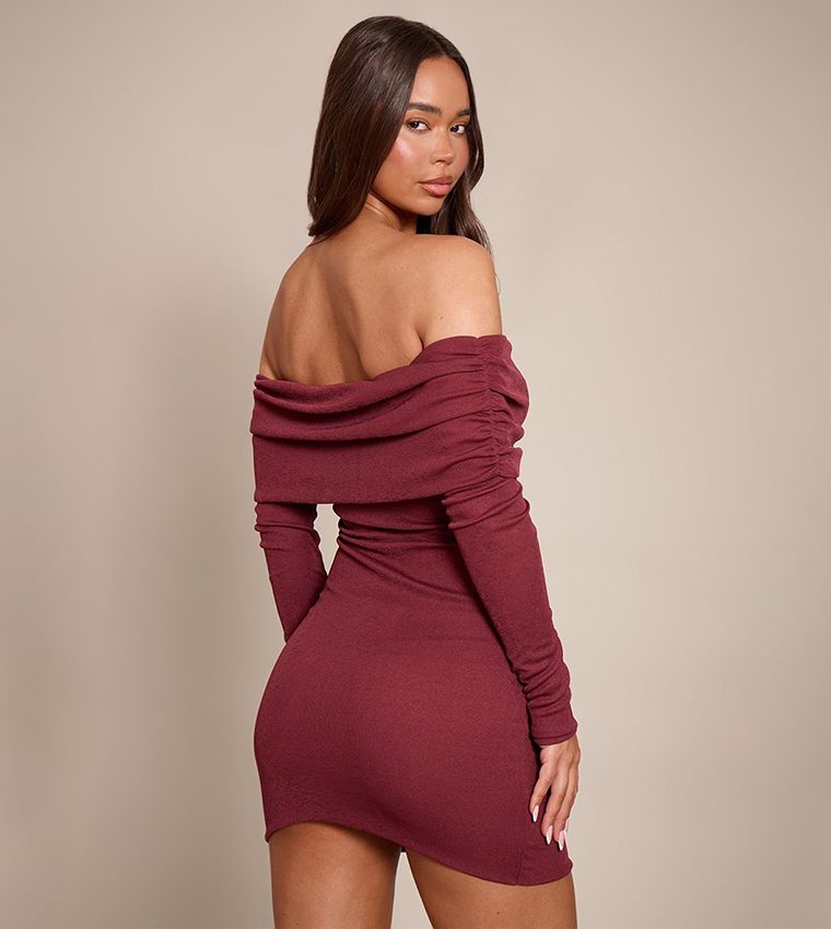 Bardot Ruched Bodycon Mini Dress