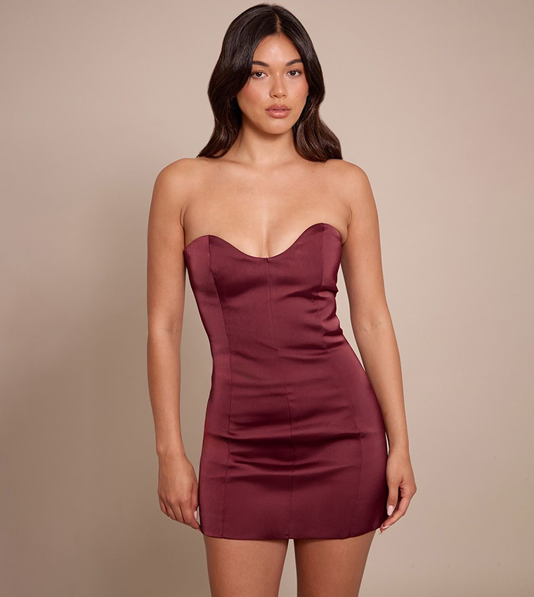 Satin Sweetheart Neckline Mini Dress