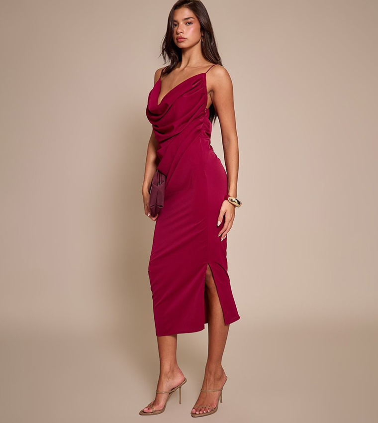Chiffon Drape Cut-Out Midaxi Dress