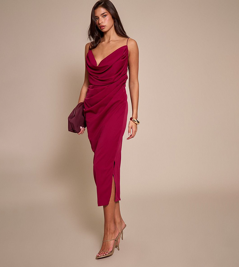 Chiffon Drape Cut-Out Midaxi Dress