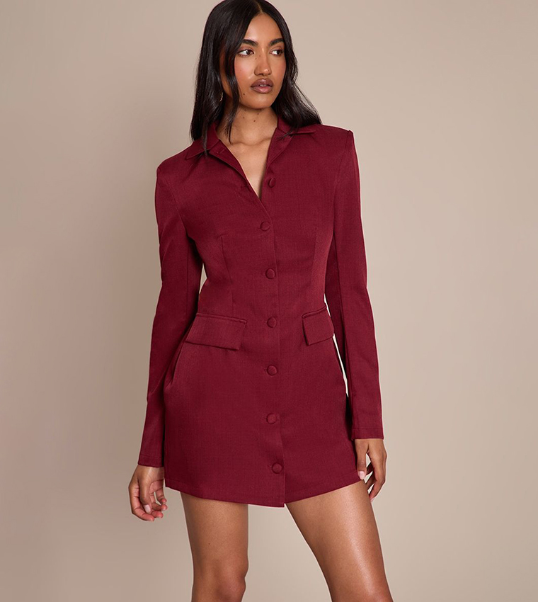 Tailored Button Up Pocket Detail Mini Dress