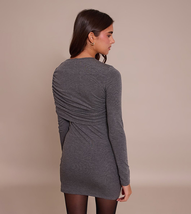 Jersey Overlay Detail Long Sleeves Bodycon Mini Dress