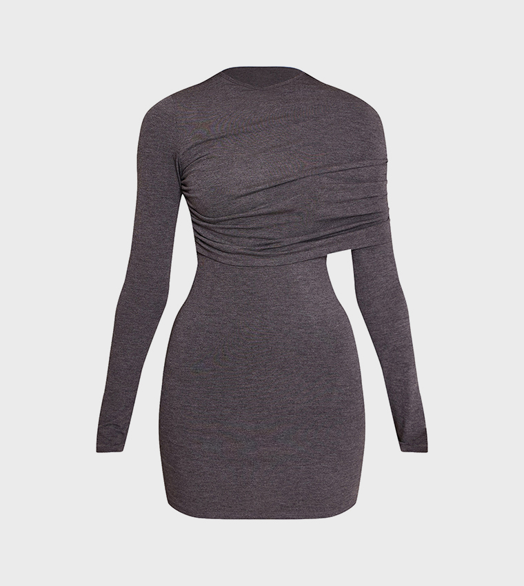 Jersey Overlay Detail Long Sleeves Bodycon Mini Dress