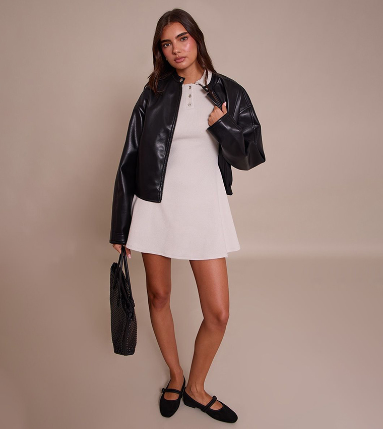 Ribbed Long Sleeves Shift Mini Dress