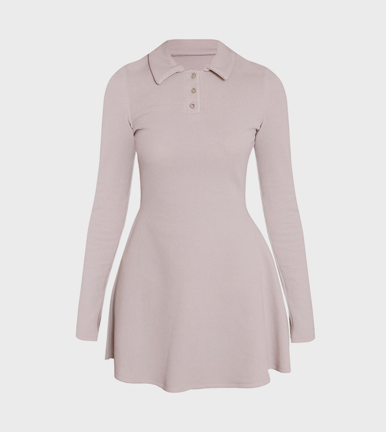 Ribbed Long Sleeves Shift Mini Dress