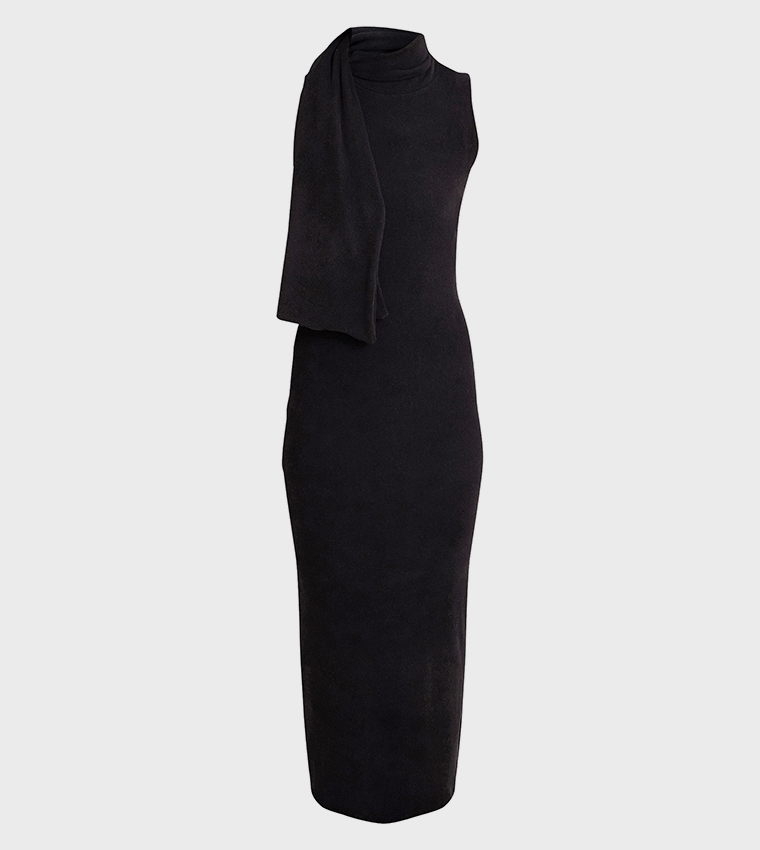 فستان ماكسي سادة بياقة لف 