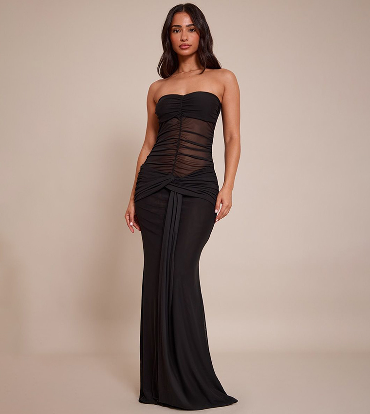 Petite Ruched Drape Strapless Maxi Dress