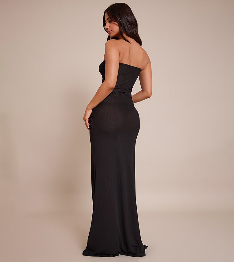 Petite Ruched Drape Strapless Maxi Dress