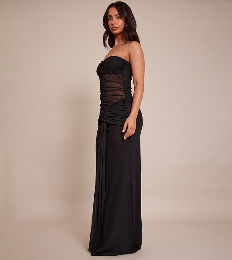 Petite Ruched Drape Strapless Maxi Dress