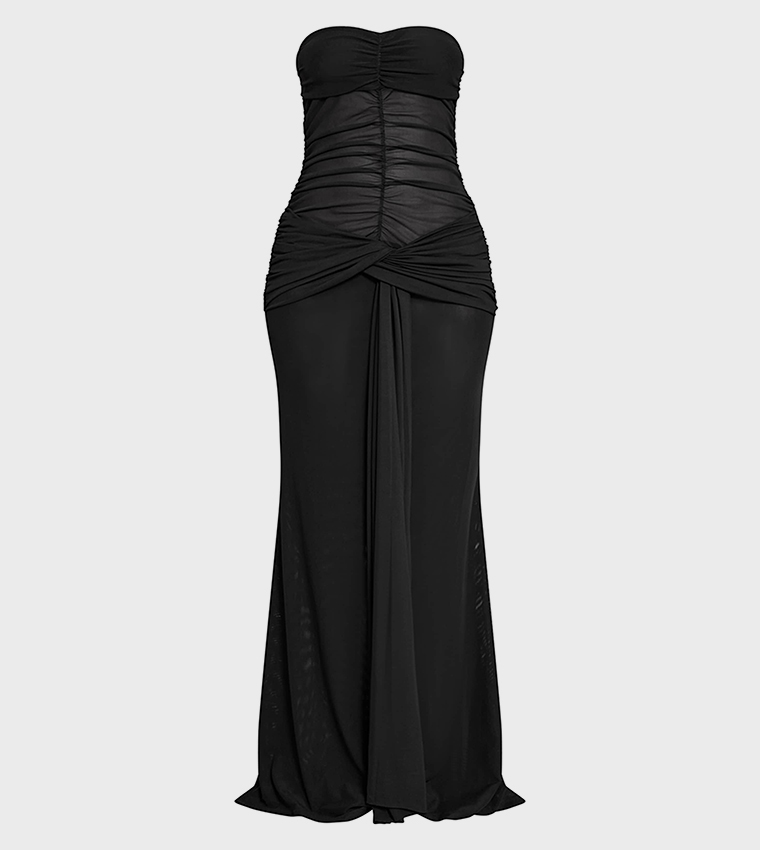 Petite Ruched Drape Strapless Maxi Dress